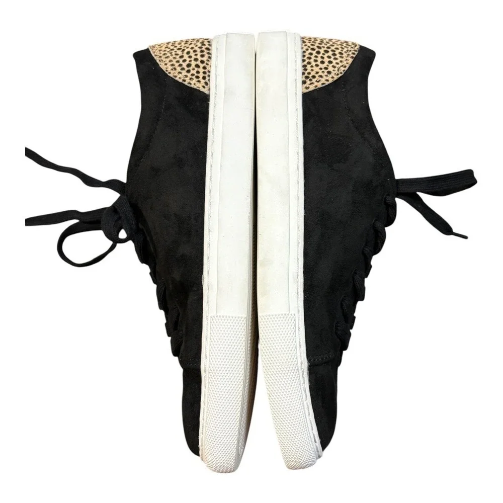 J.Crew Sneakers Women 8.5‎ Black Leopard Calf Hair Low Top Lace Up AS687 FA20